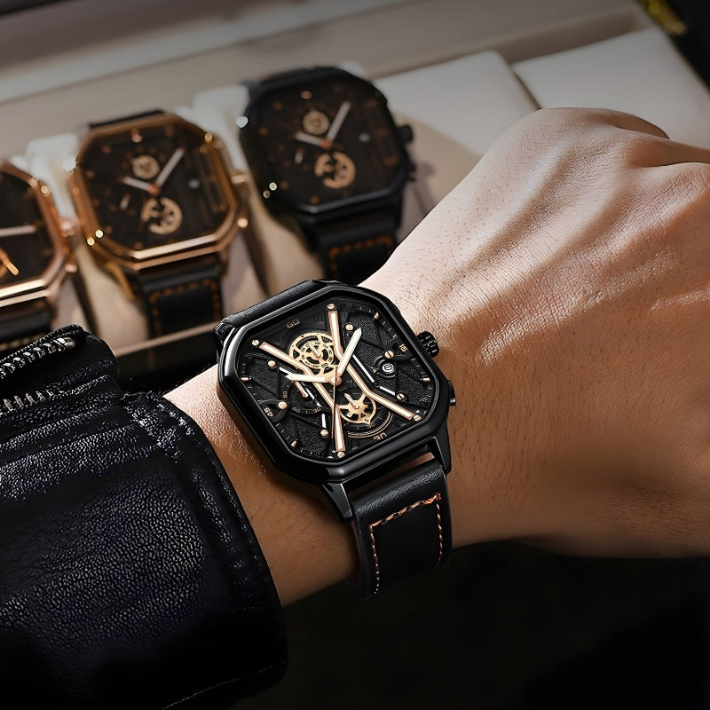 David – Square Watch with Chronograph and Adjustable Strap