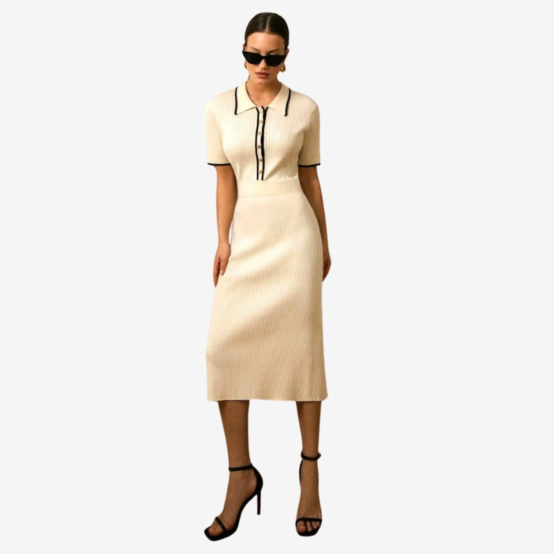 Gemma – Down Collar Sweater Dress with Button Closure