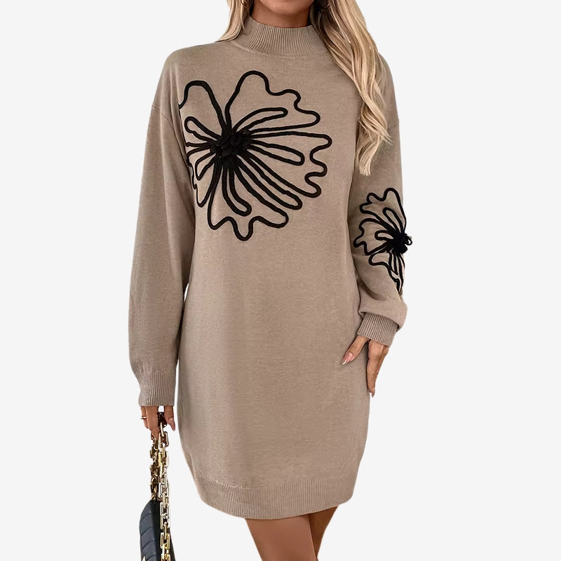 Olivia – Ribbed hem sweater with long sleeves and floral pattern