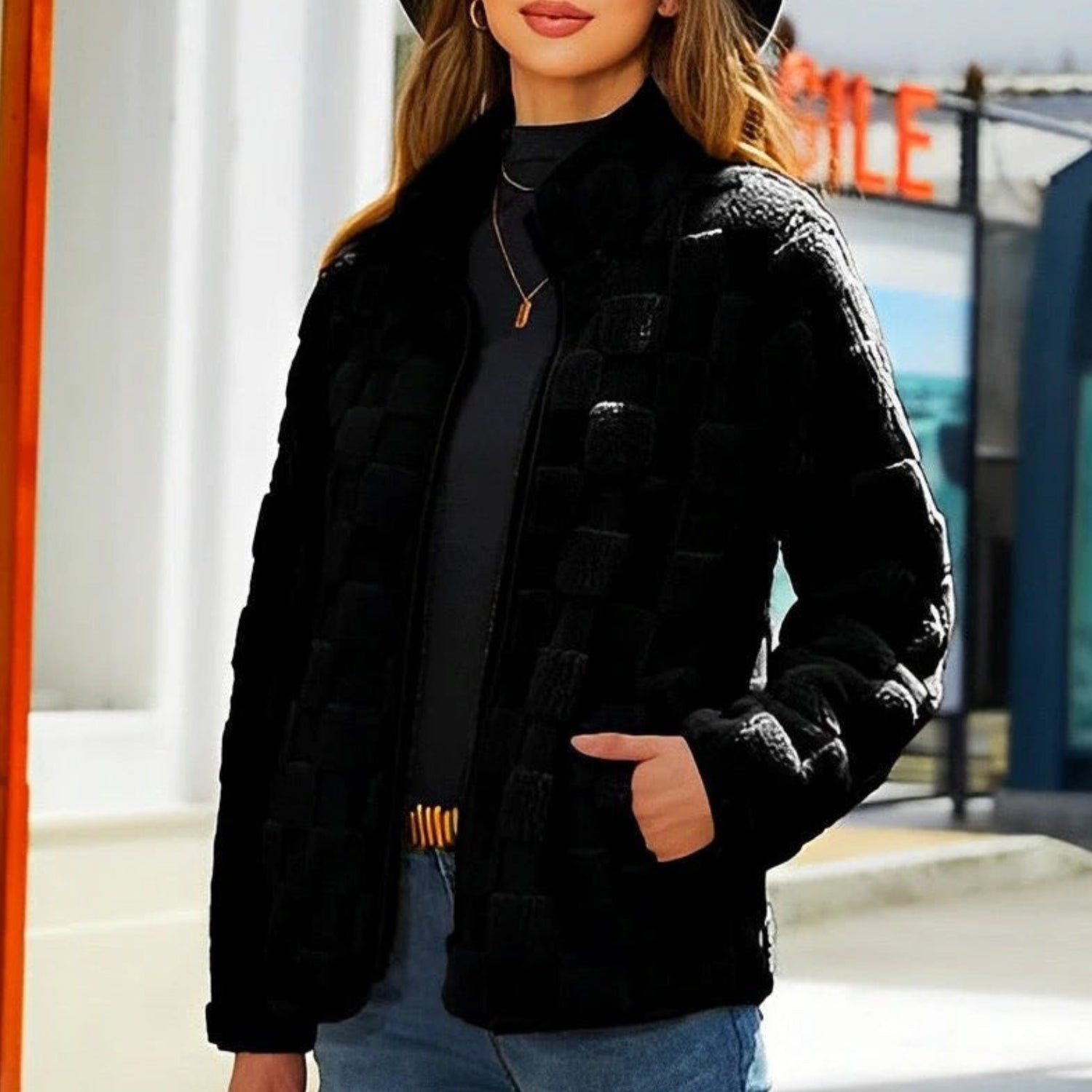 Sophia – Long Sleeve Jacket With Zipper Closure And Stand Up Collar