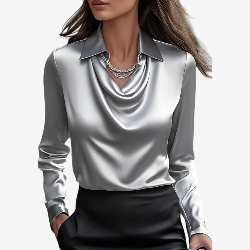 Women's Draped-Collar Long Sleeve Blouse