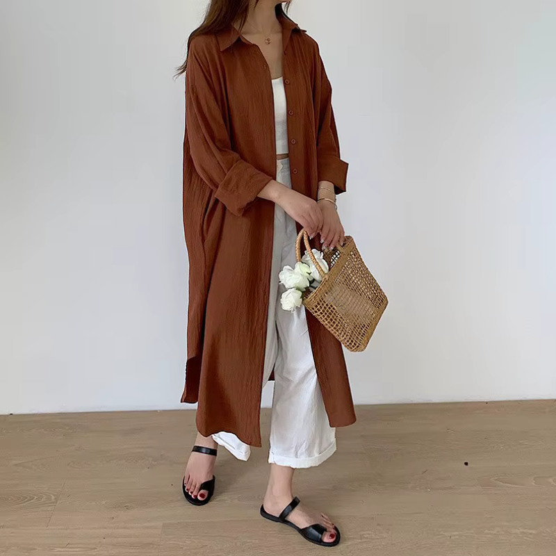 Chic Women's Long Sleeve Midi Shirt Dress