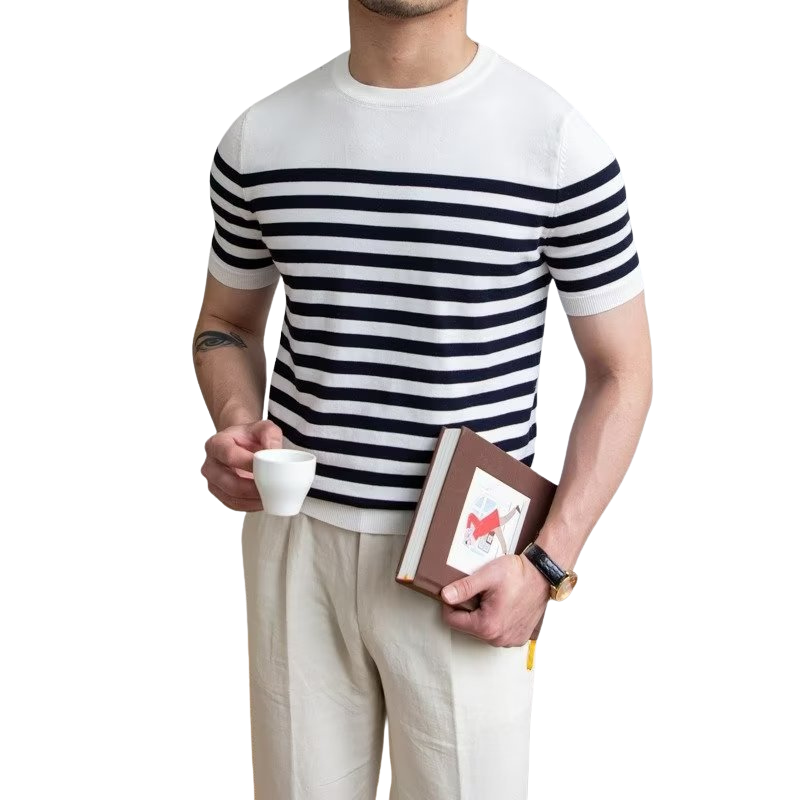 Fabian – Gestreept T-shirt met korte mouwen en ronde hals Velani