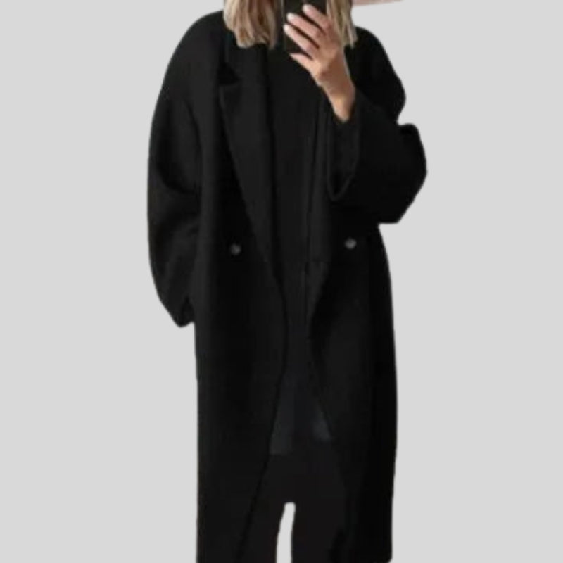 Women’s Button Front Long Sleeve Coat with Side Pockets