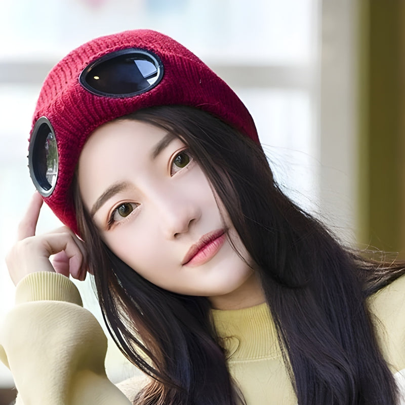 Olivia – Round Knitted Beanie with Glasses Pattern