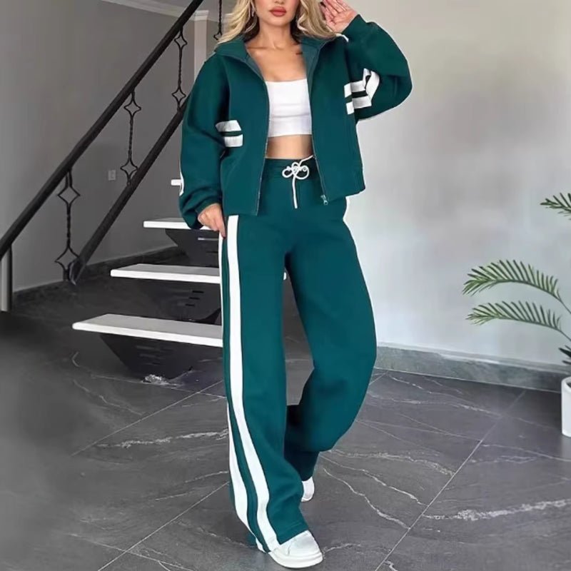 Women’s Two-Piece Set with Zip-Up Jacket and High-Waist Pants