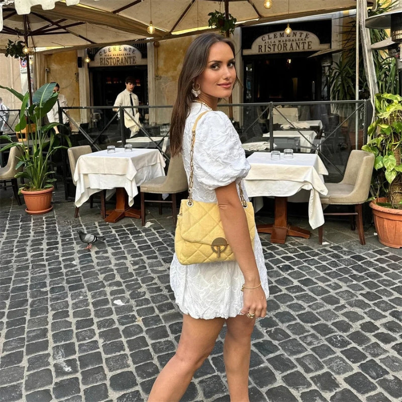 Women’s mini V-neck short sleeve embroidered dress