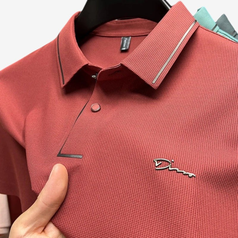 Aaron - Printed Short Sleeve Polo Shirt With Button Collar