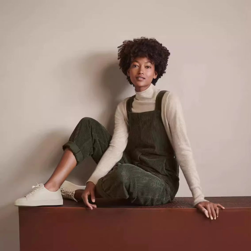 Corduroy Jumpsuit with Adjustable Straps and Straight Legs