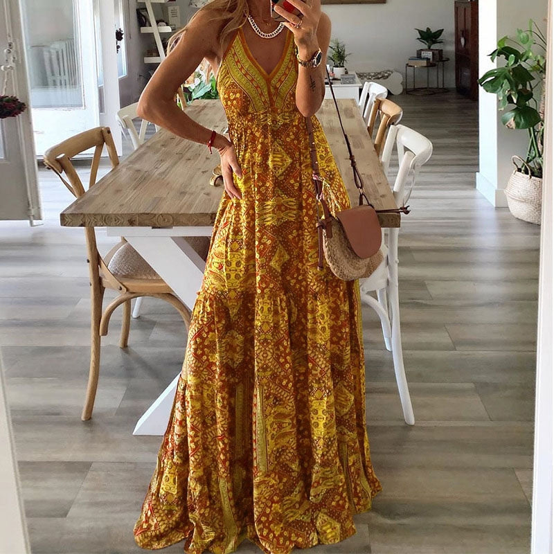 Women’s V-Neck High Waist Draped Maxi Dress