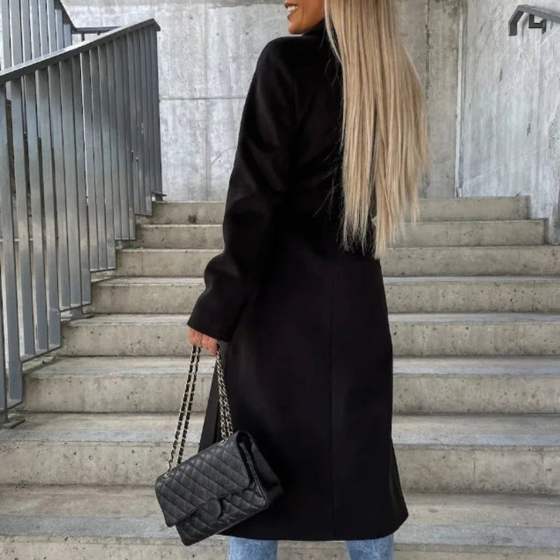 Women’s Belted Trench Coat Button Front Long Sleeve