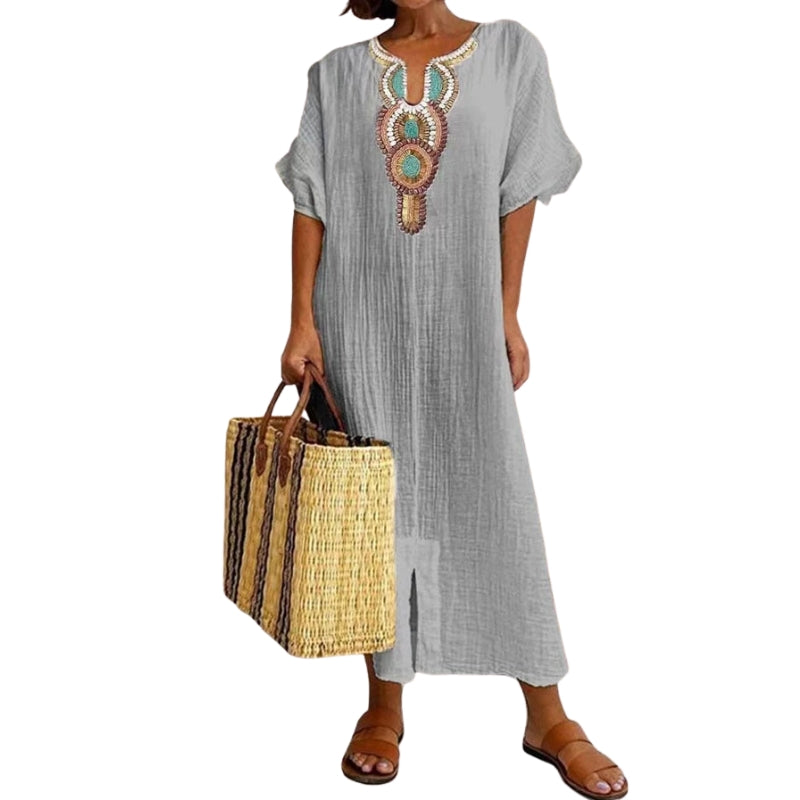 Theresa – Jurk met Korte Mouwen, Print en Losse Pasvorm Velani