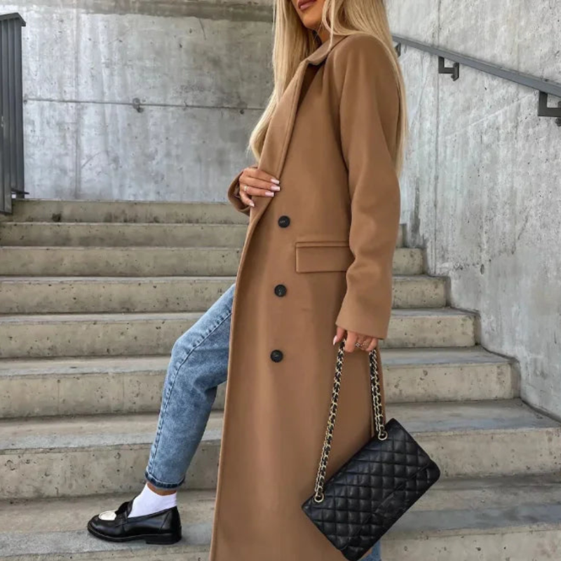 Bella – Lange Jas met Knopensluiting, Lange Mouwen en Zakken Velani