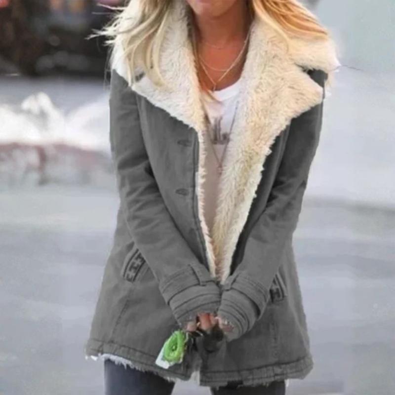 Women Long Sleeved Coat with Notched Collar