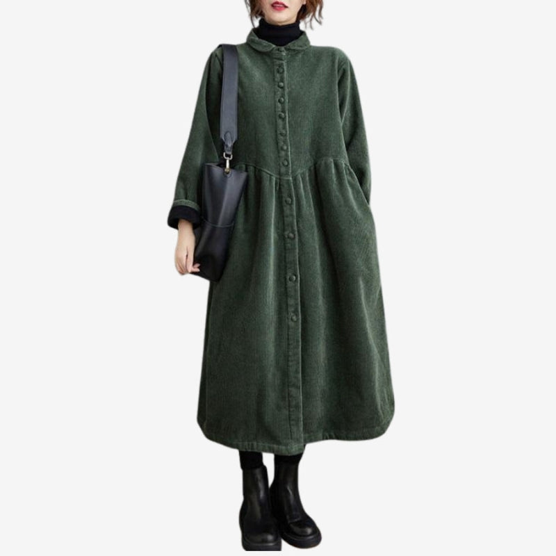 Evelyn – Long Coat with a Wrap Collar and Button Closure