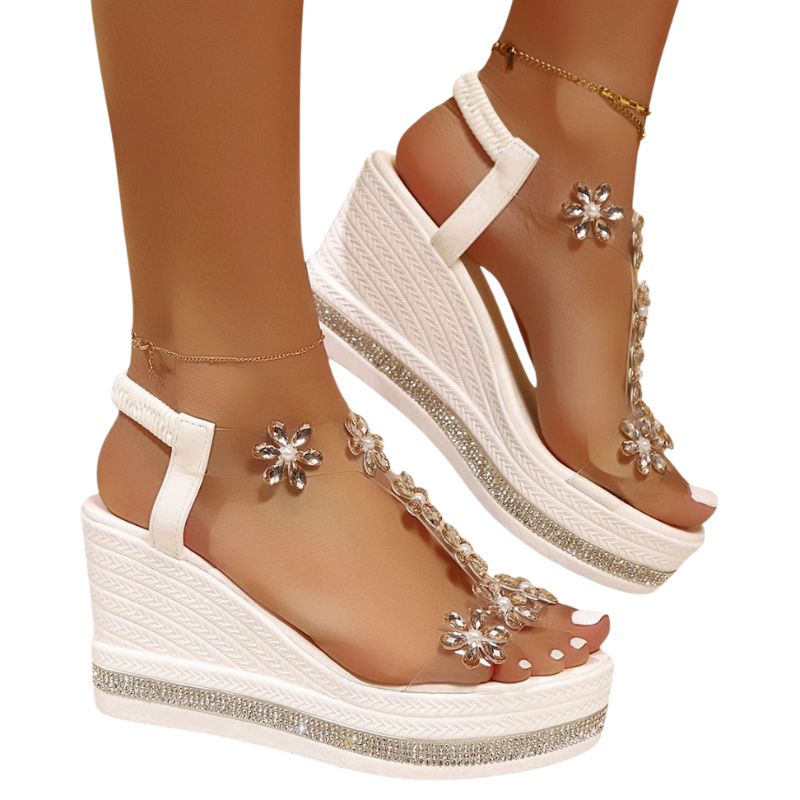 Miriam - Sleehak Sandalen met Vlinderbloemenprint en Hoge Hak Velani