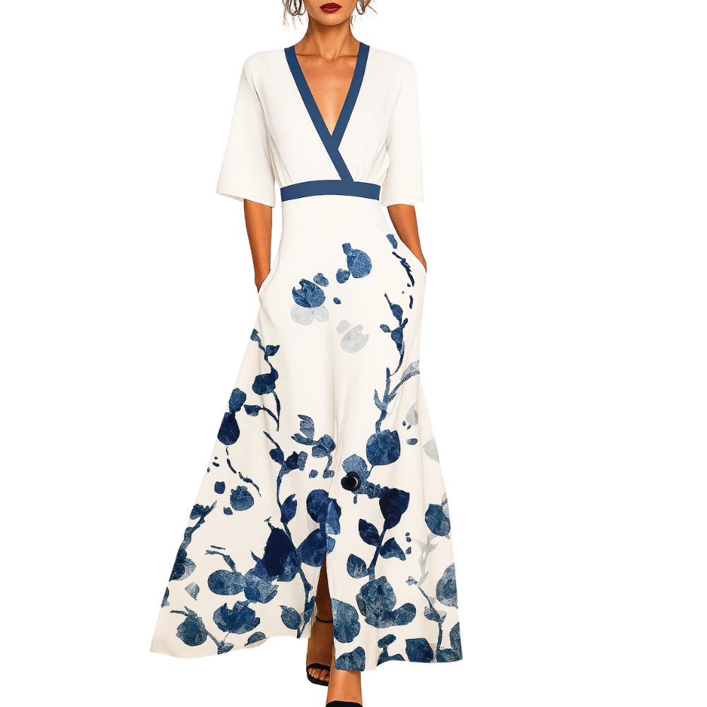 Christa - V-hals Jurk met Print en Korte Mouwen Velani