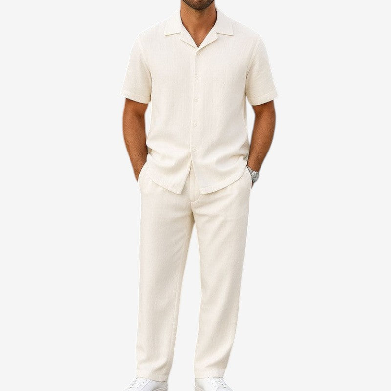 Men's 2 Piece Casual Set with Button-Up Shirt and Wide Leg Trousers