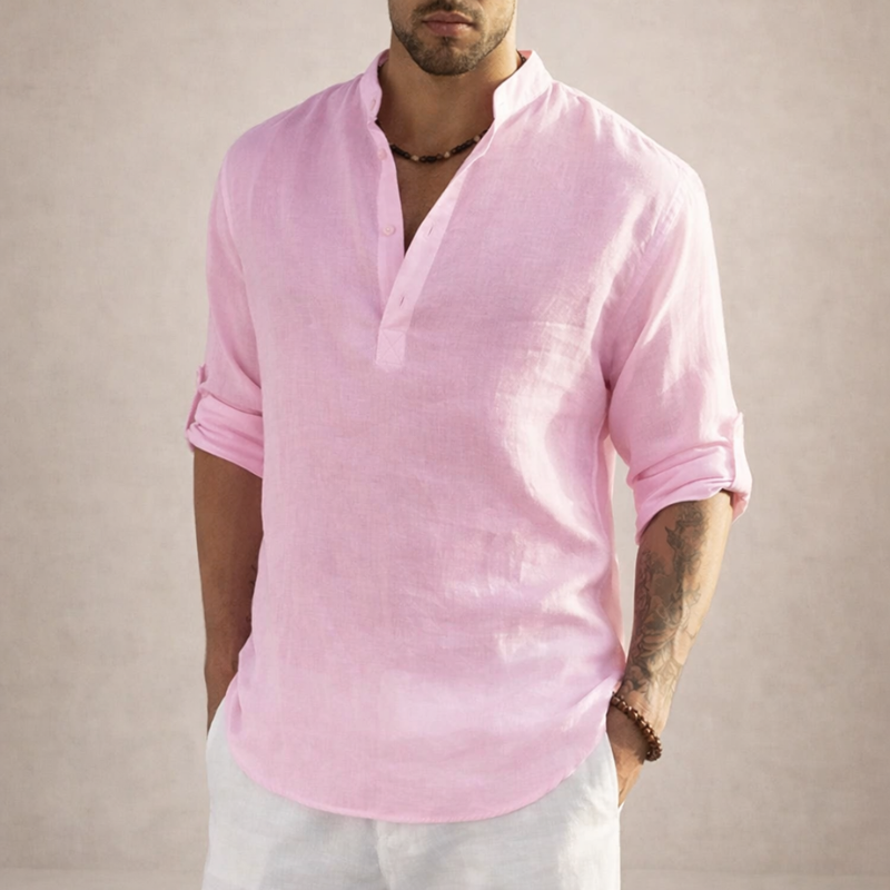 Men's Long Sleeve Shirt with Stand Collar