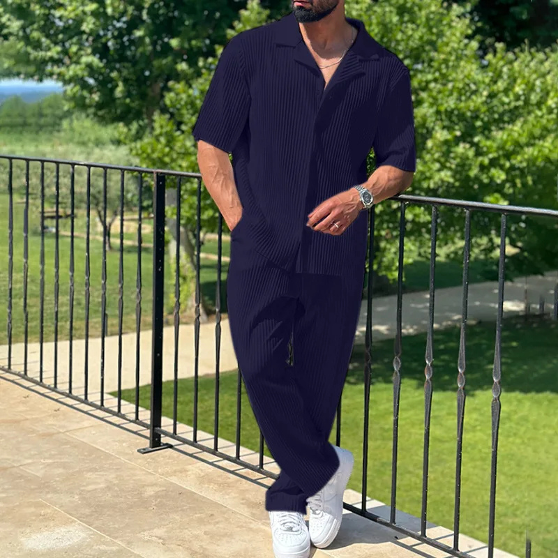 Men's Two-Piece Button Shirt & Wide Leg Trousers Set