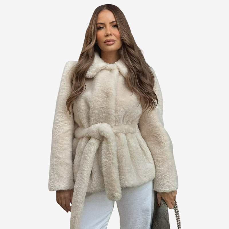 Mia – Long Sleeve Jacket with Lapel Collar and Adjustable Belt