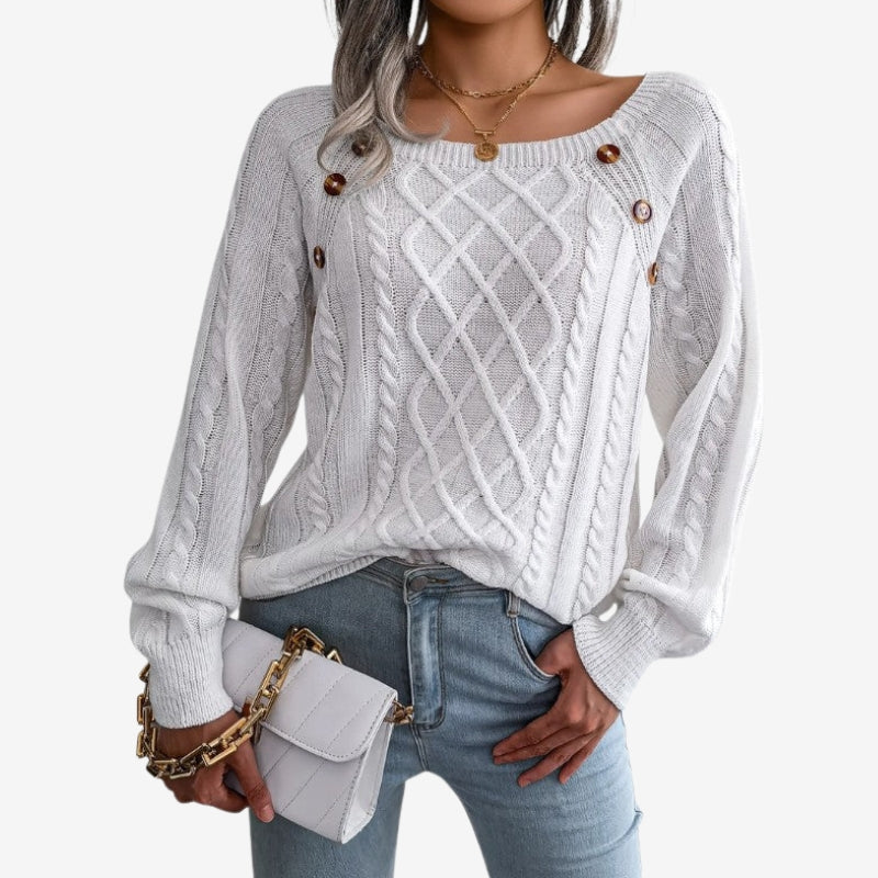 Lila – Suéter de manga larga con estampado en zigzag y detalle de botones