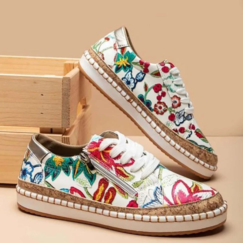 Clara – Floral Printed Loafers With Adjustable Laces Design