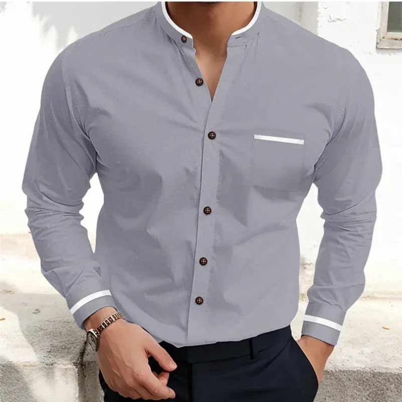 Men's Slim Fit Long Sleeve Stand Collar Shirt