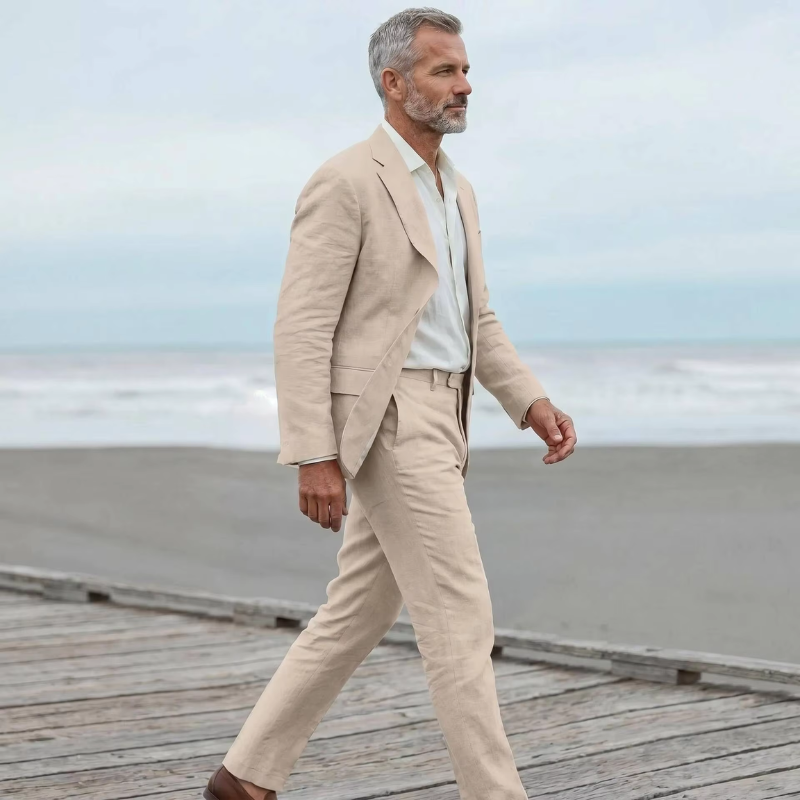 Men's Two-Piece Suit with Blazer and High-Waisted Trousers