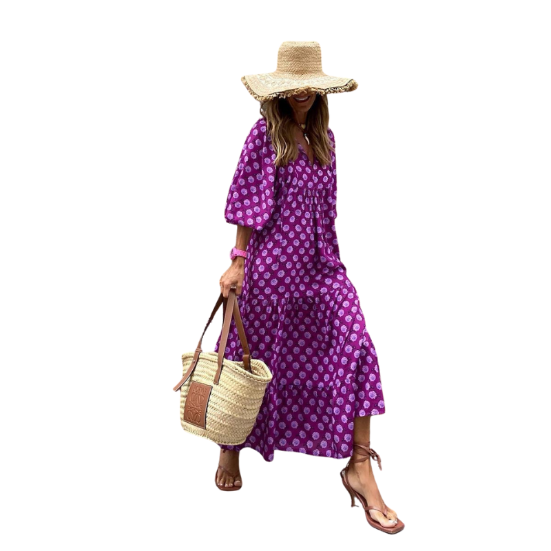 Livia – Lange Maxi-jurk met Korte Mouwen Velani