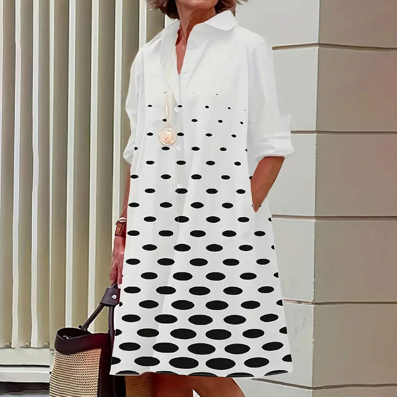 Donna – Midi-jurk met lange mouwen en klassiek polkadotontwerp Velani