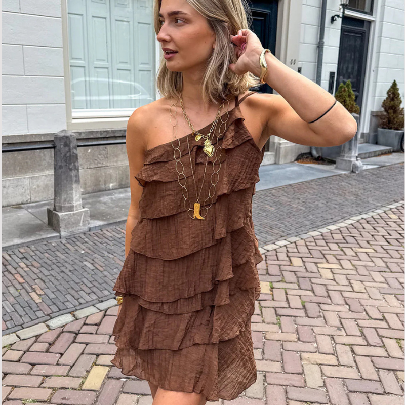 Asymmetrical Mini Dress with Layered Ruffles