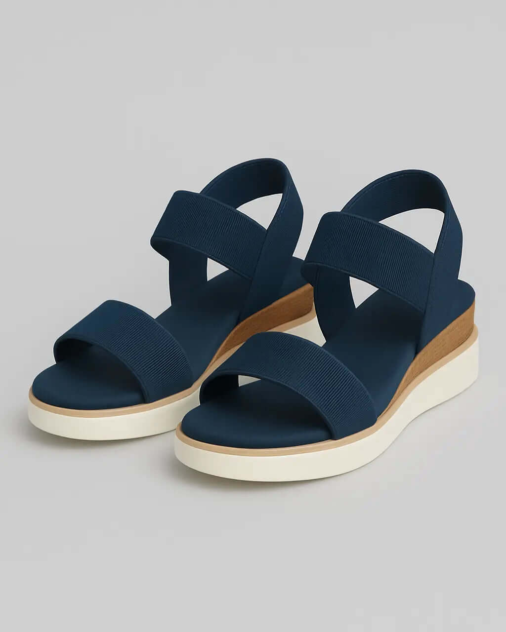 Stretchstof Enkelband Sandalen Met Platformwiggen-Sandals-Velani-Marine-35-Velani