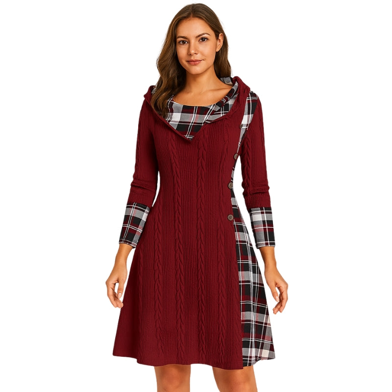 Clara – Jas met Lange Mouwen, Capuchon en Ruitpatroon Velani