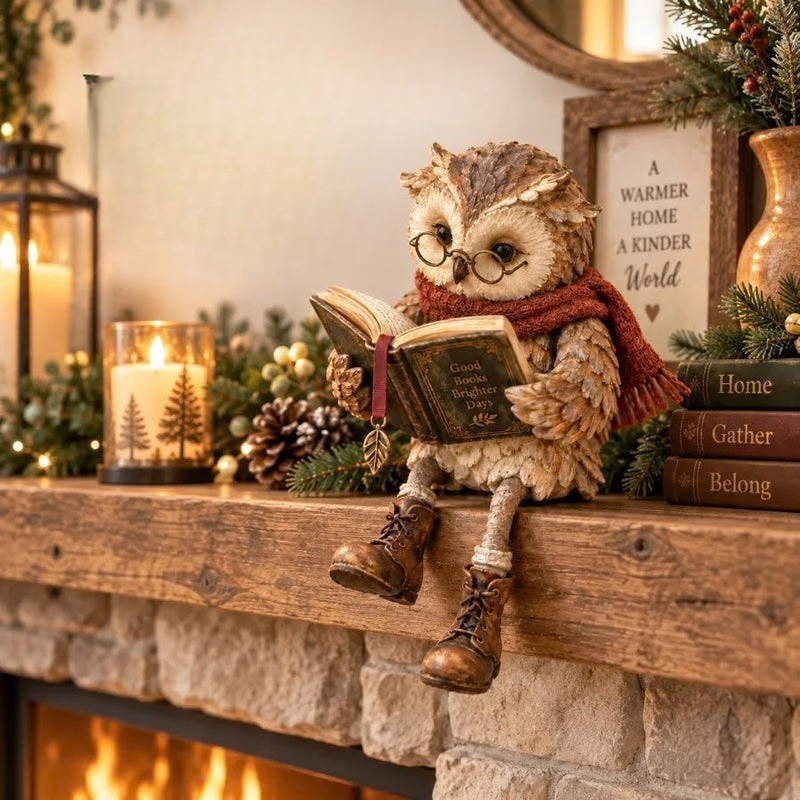 Owlmark - Owl Figurine with Book for Interior Decoration