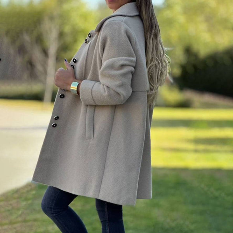 Ava – Long Button-Front Coat with Pockets