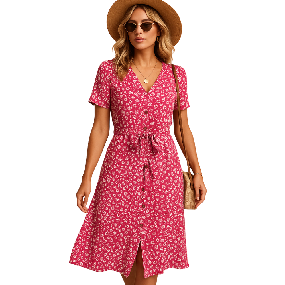 Laura – Midi-jurk met bloemenprint en korte mouwen Velani