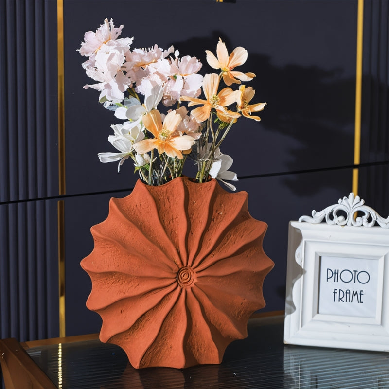 GeoBloom – Decorative Flower Vase with Round Geometric Pleated Design