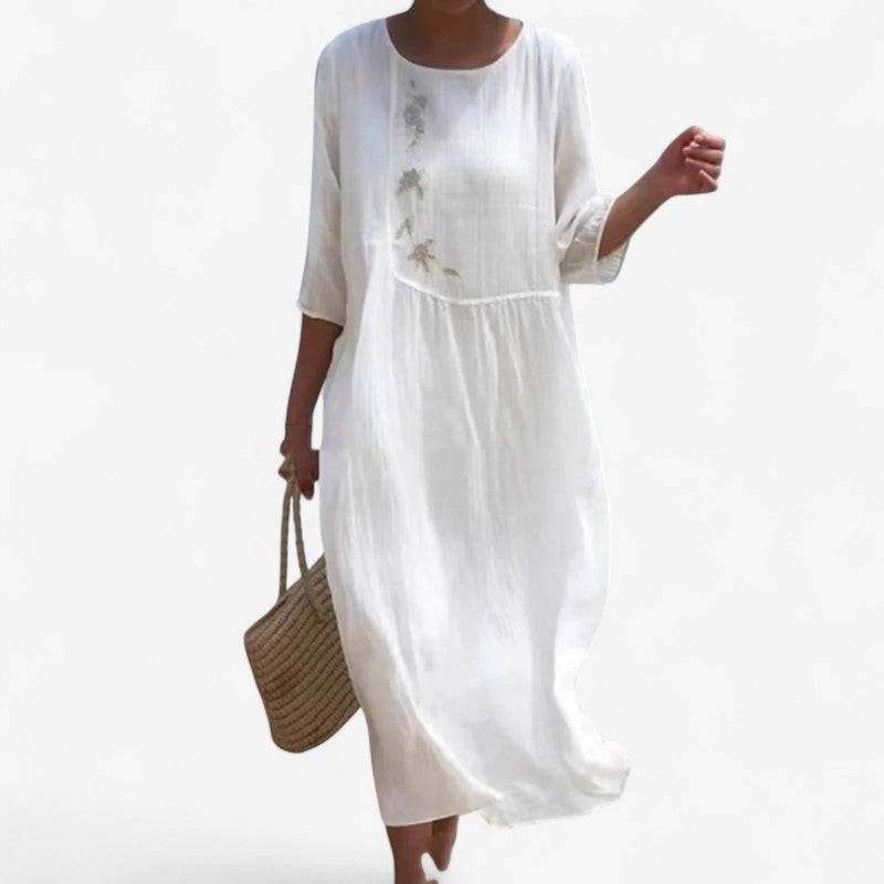 Isabella – Lange Jurk met Ronde Hals Slim Fit en Korte Mouwen Velani