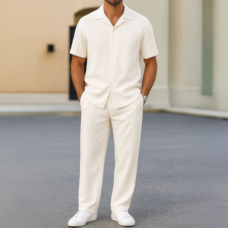 Men's 2 Piece Casual Set with Button-Up Shirt and Wide Leg Trousers