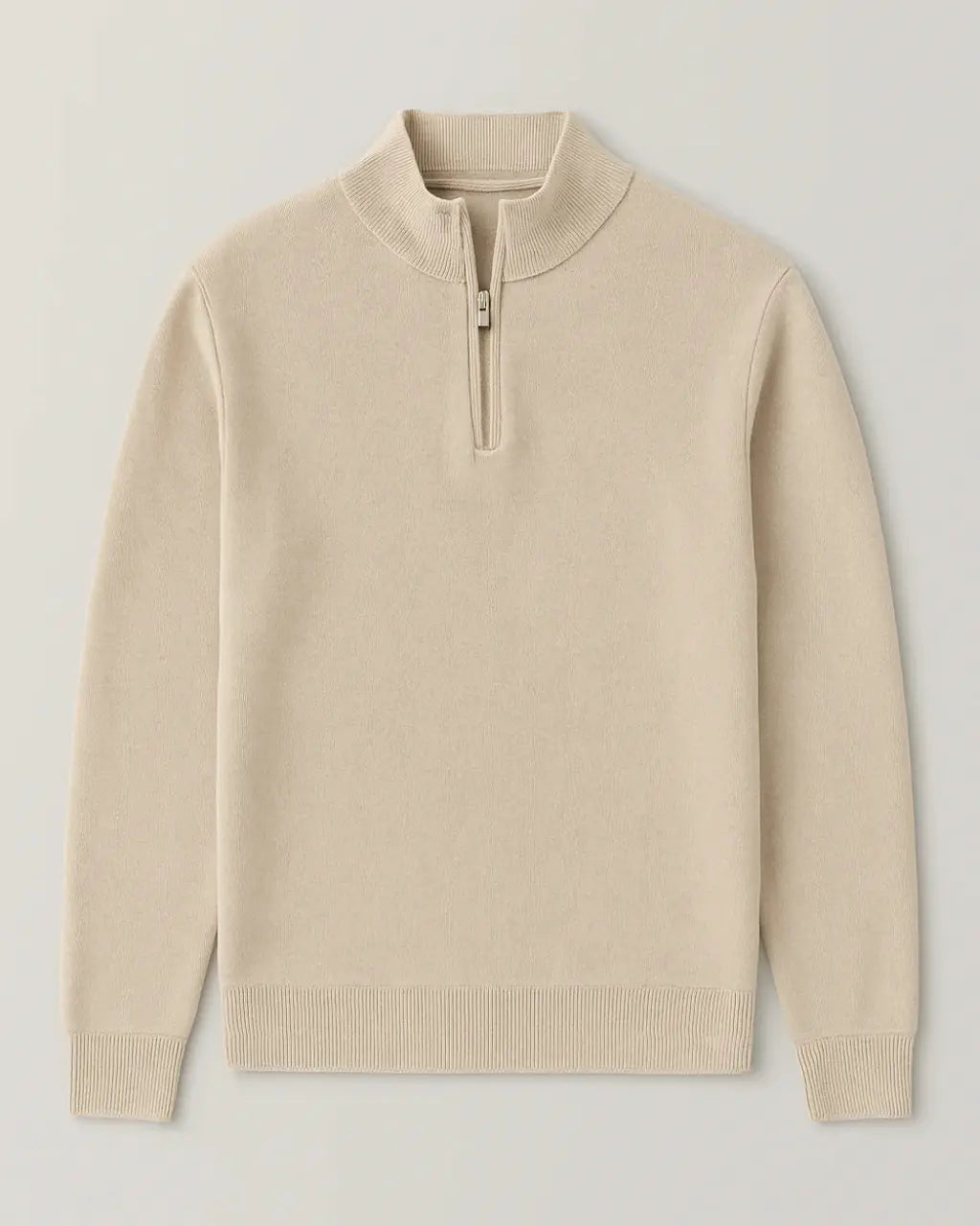 Fijngebreide Trui Met Halve Rits – Nieuwe Klassieke Editie-Sweaters-Velani-Beige-M-Velani
