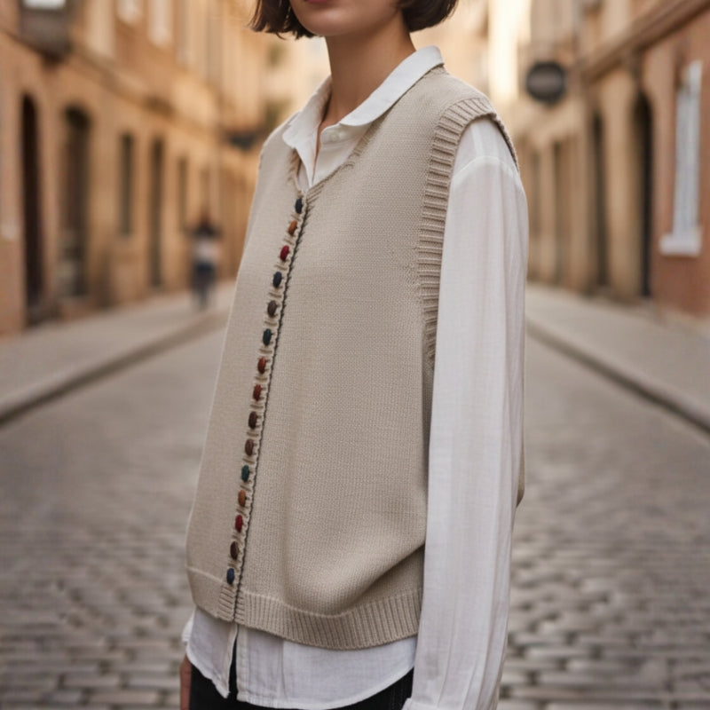 Eliza – Round Neck Sweater with Button Closure