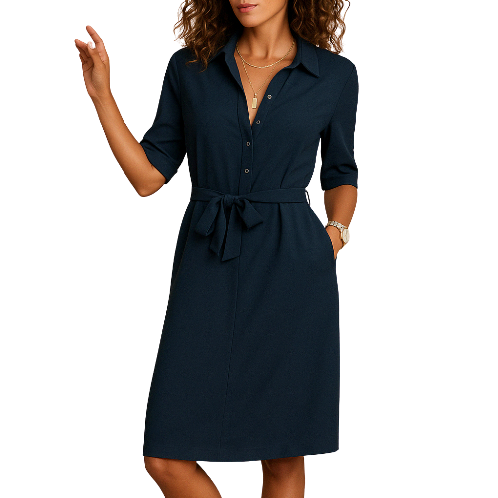 Anna – Jurk tot op de knie met omgeslagen kraag en zakken Velani