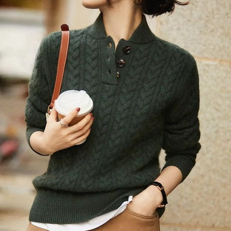 Maelle – Long Sleeve Button-Down Sweater With Slim Fit