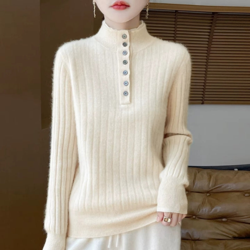 Sophia – Long Sleeve Sweater With Ribbed Hem