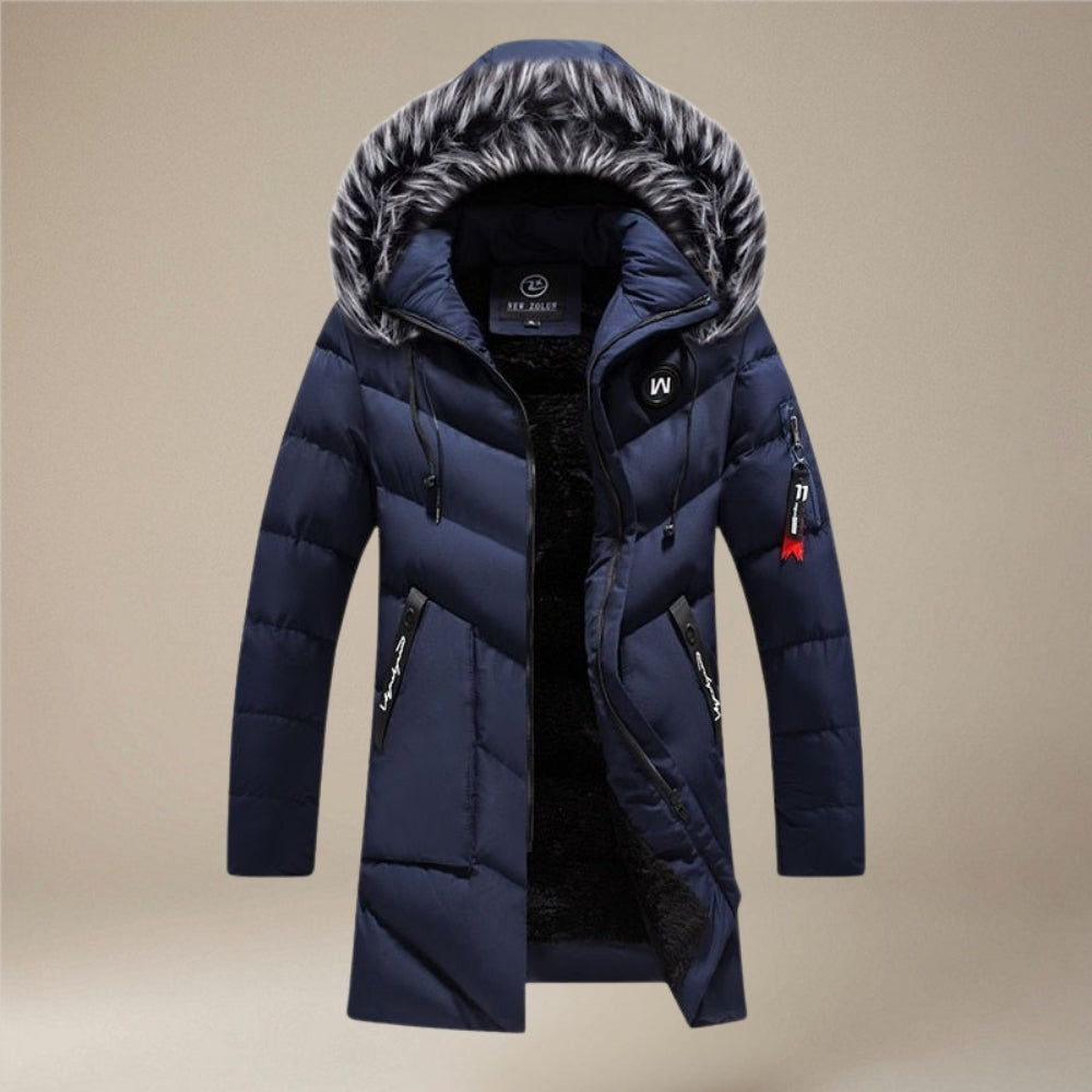 Oliver – Long Sleeve Hooded Coat with Zipper and Fur Hood