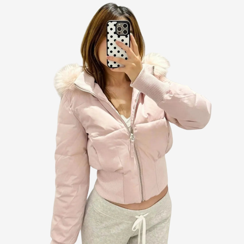 Chloe – Long Sleeve Jacket with Fur Collar