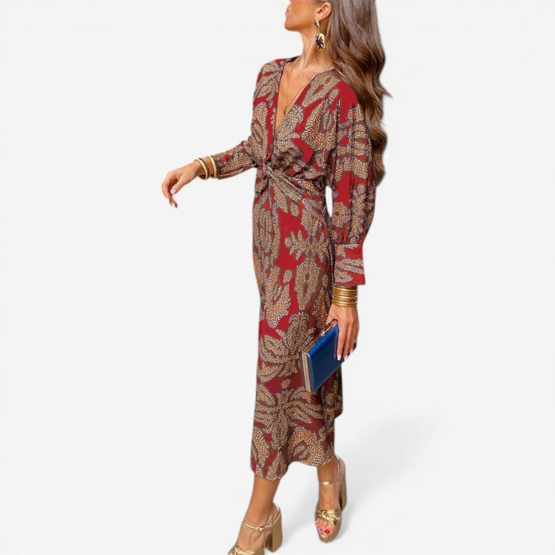 Women’s Floral V-Neck Long Sleeve Maxi Dress