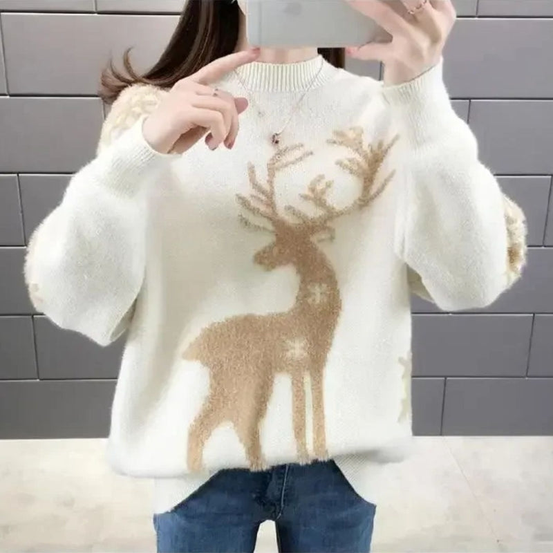 Ava – Long Sleeve Sweater with Deer Inspired Pattern
