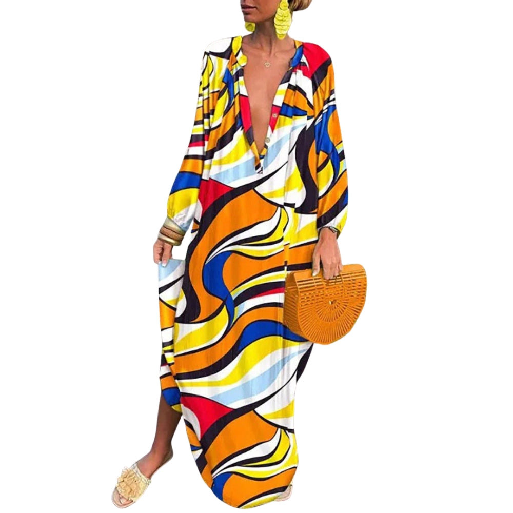 Marleen – Jurk met Print V-Hals en Lange Mouwen Velani